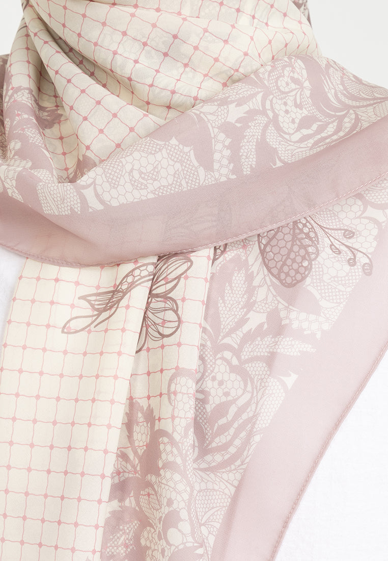 THE LACE FLORAL SCARF - BROWN