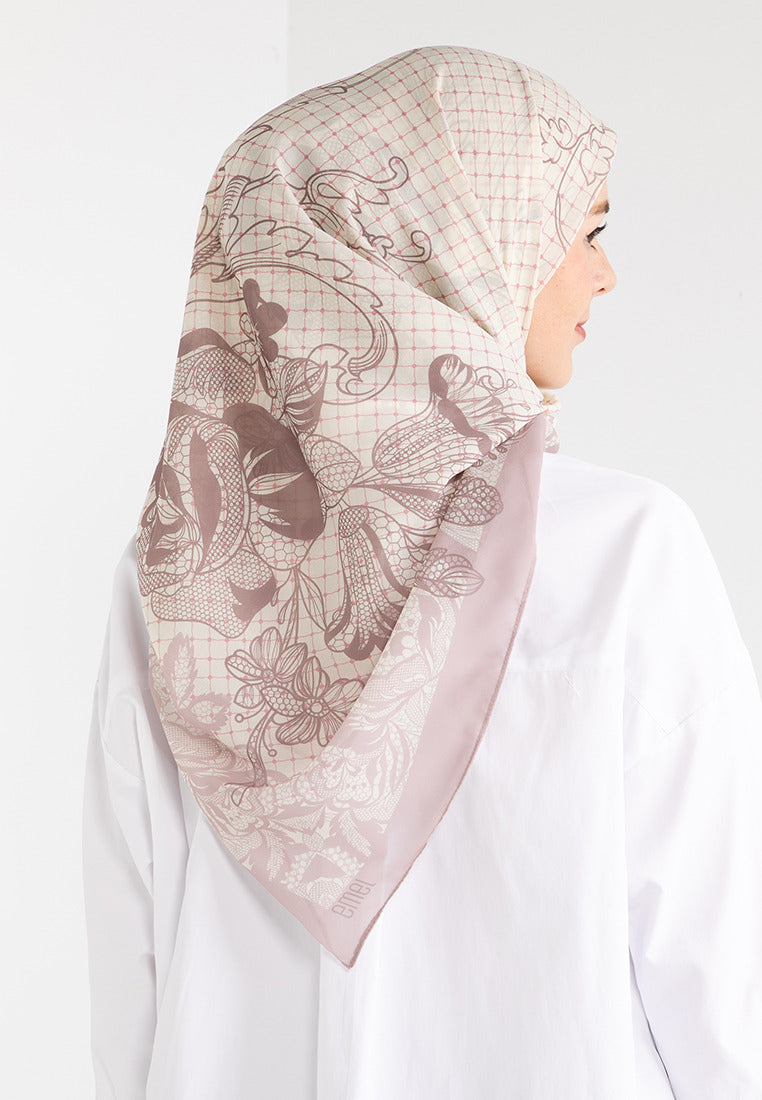 THE LACE FLORAL SCARF - BROWN