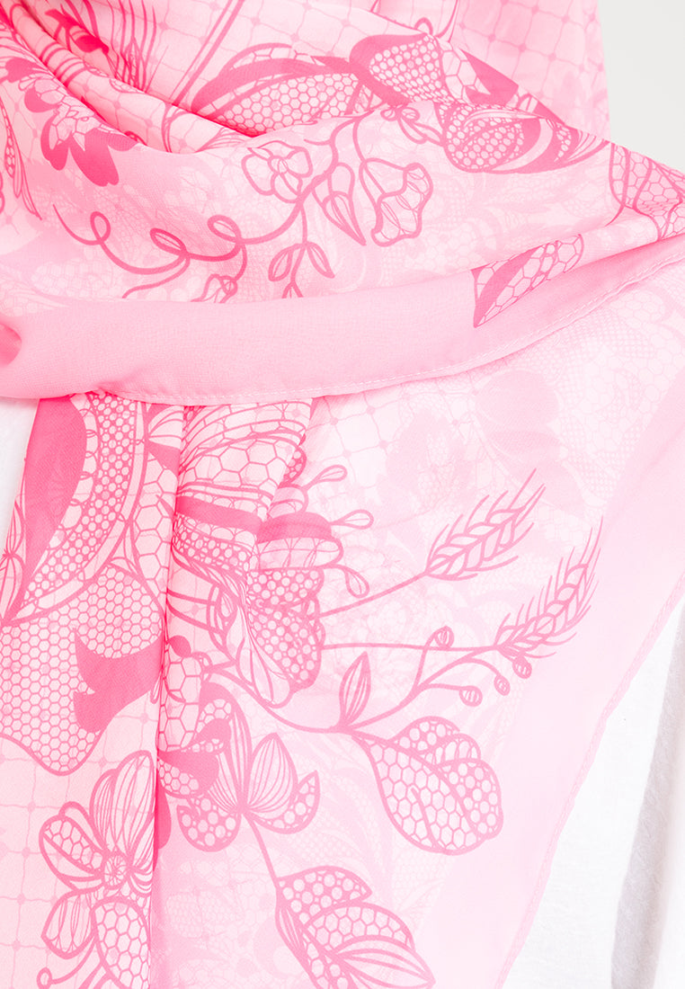 THE LACE FLORAL SCARF - PINK