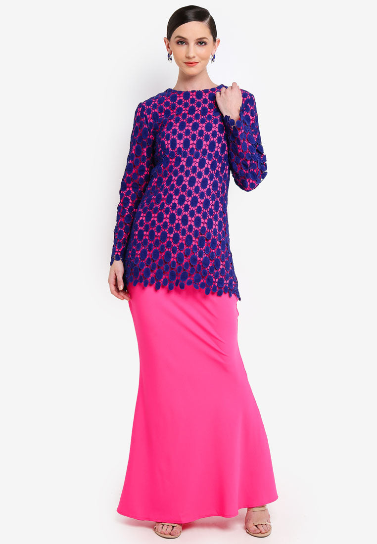 BURANO - MODERN LACE KURUNG - NAVY/FUSCHIA