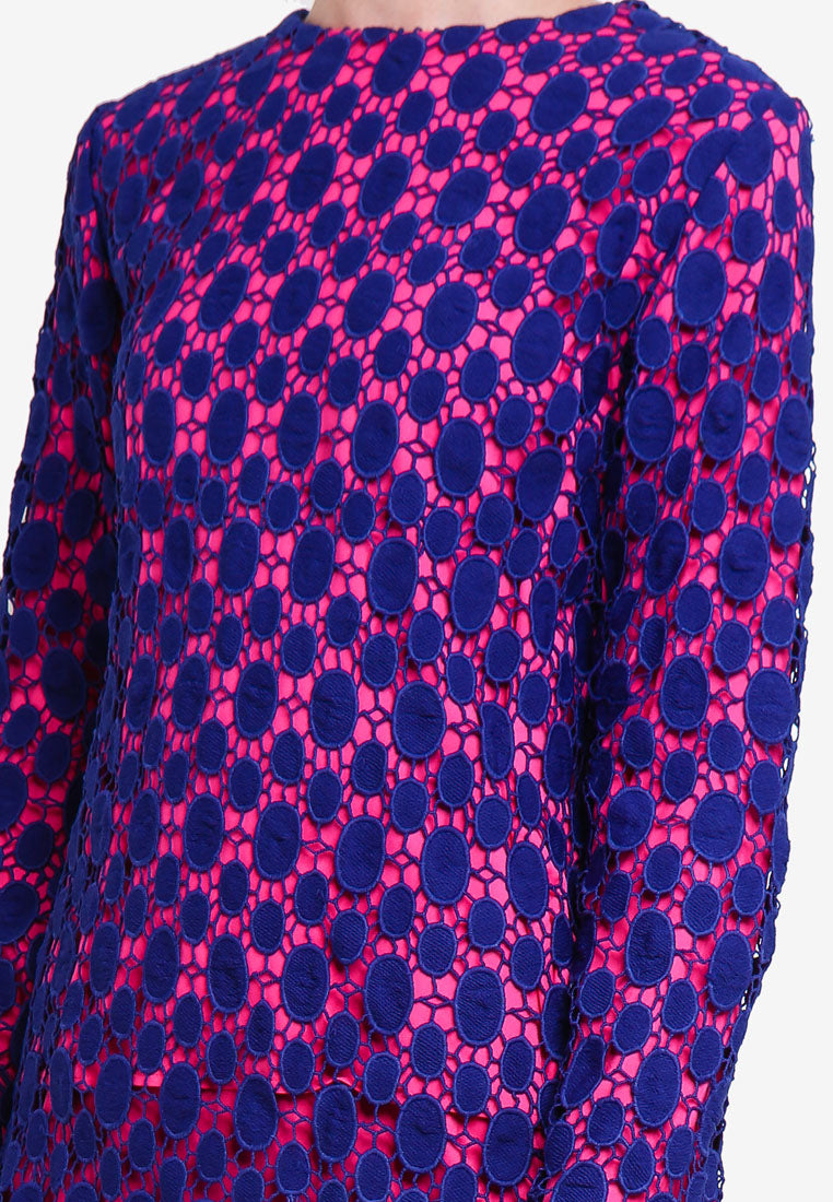 BURANO - MODERN LACE KURUNG - NAVY/FUSCHIA