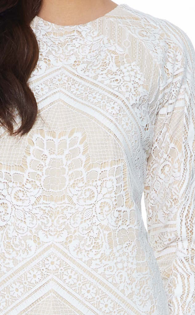 WHITE JINTAN - MODERN BAJU KURUNG WITH 3 VIBRANT EMBROIDERED LACE PANELLINGS (WHITE)