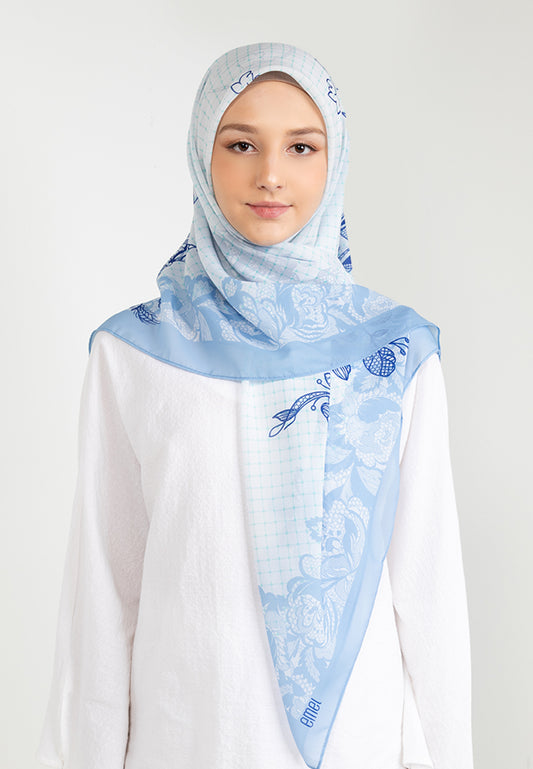 THE LACE FLORAL SCARF - BLUE