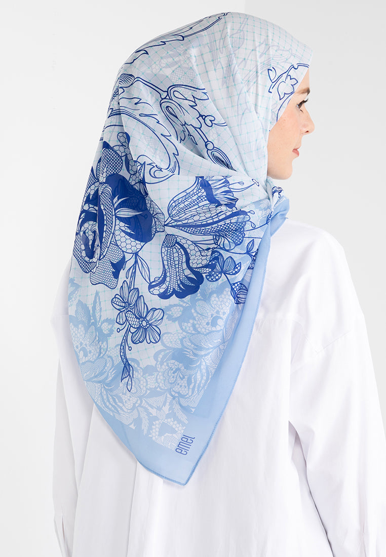 THE LACE FLORAL SCARF - BLUE