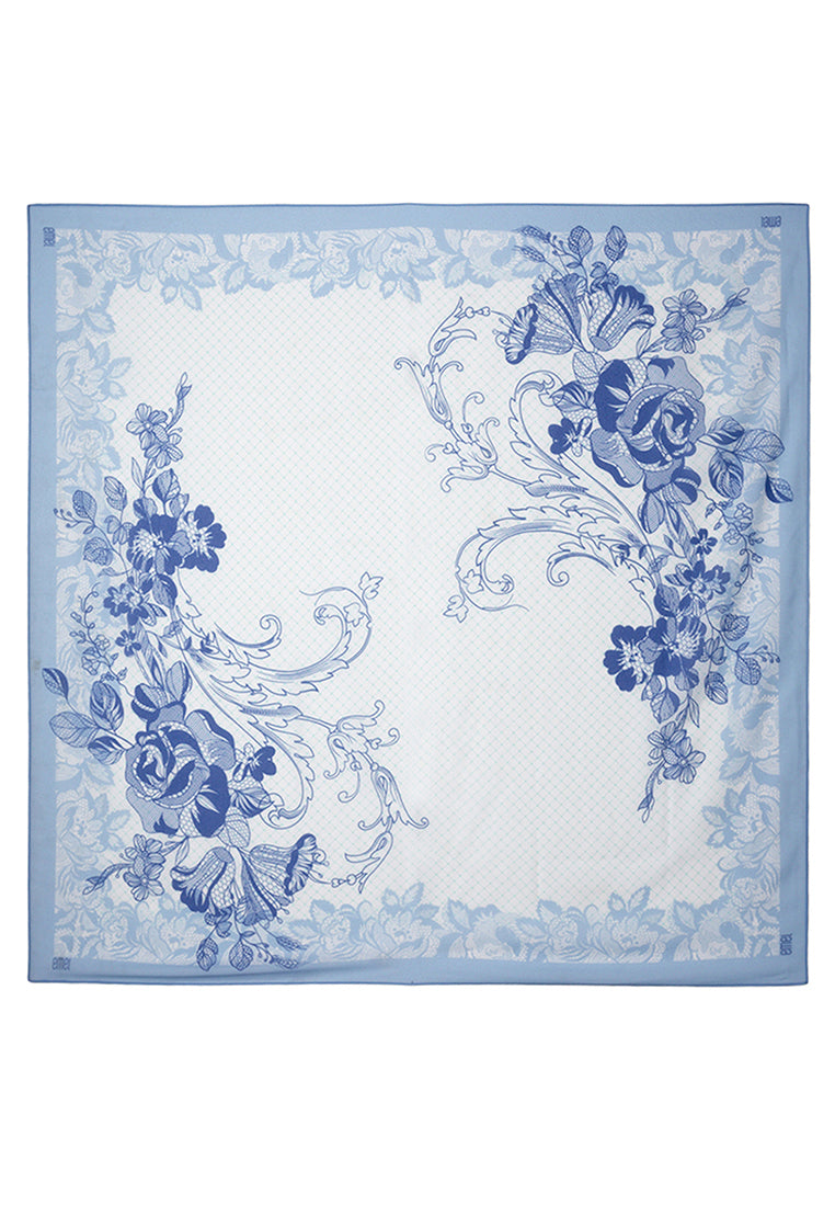 THE LACE FLORAL SCARF - BLUE