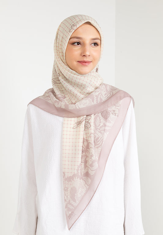 THE LACE FLORAL SCARF - BROWN