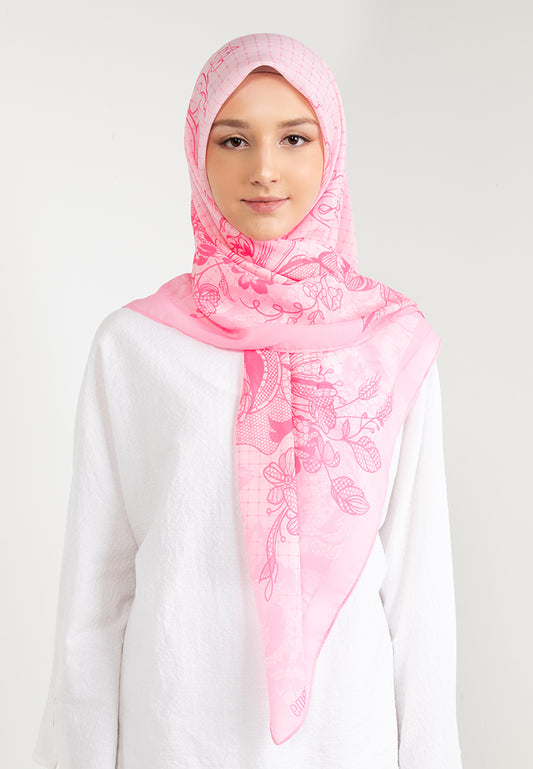 THE LACE FLORAL SCARF - PINK