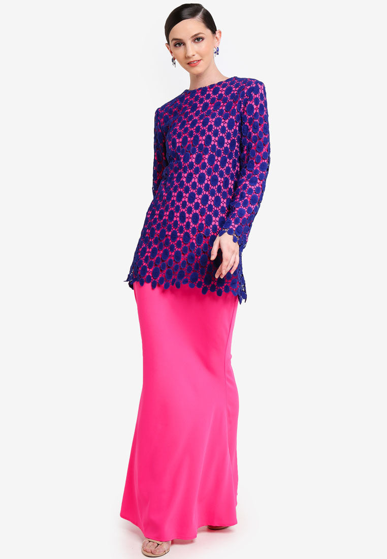 BURANO - MODERN LACE KURUNG - NAVY/FUSCHIA