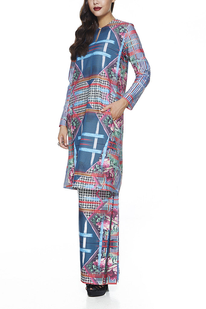 THYME - JACQUARD A-LINE BAJU KURUNG JOHOR WITH INTRICATE BEADINGS AND FRONT PANEL WITH POCKETS (PRINT)