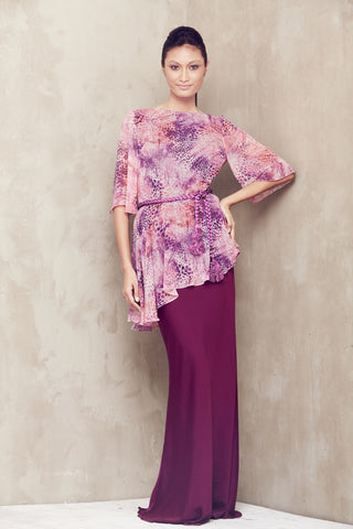 Assymetrical baju kurung with rope belt (Pink)