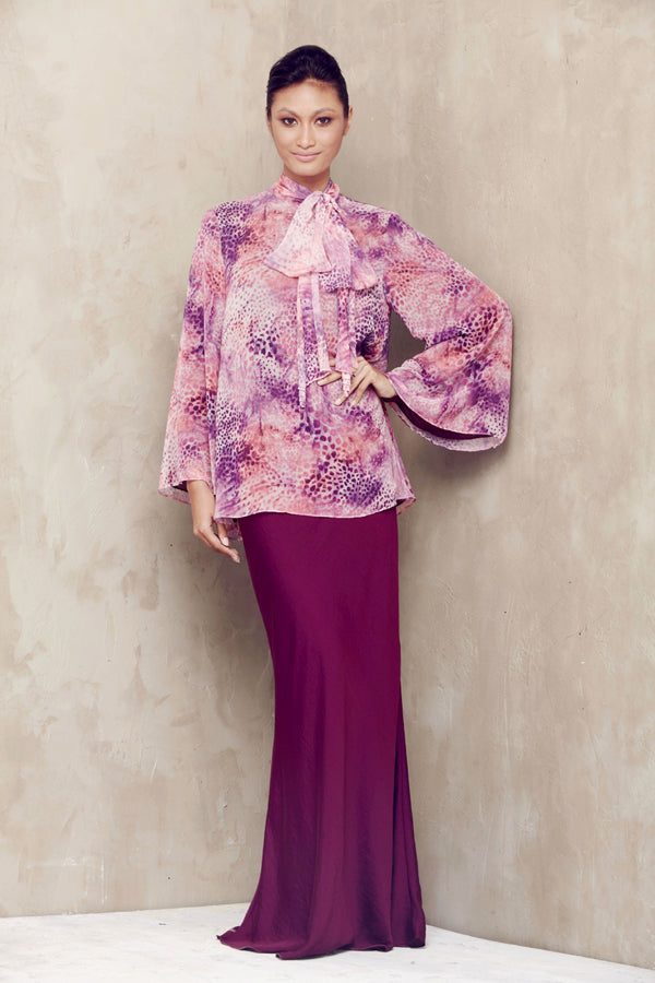 A-line flowy blouse with pussy bow + mermaid skirt (Pink)