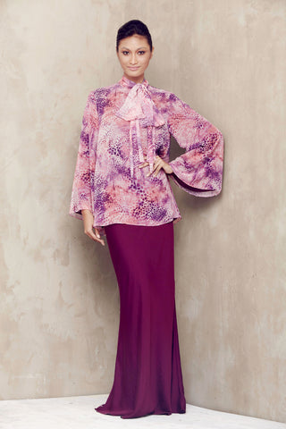 A-line flowy blouse with pussy bow + mermaid skirt (Pink)