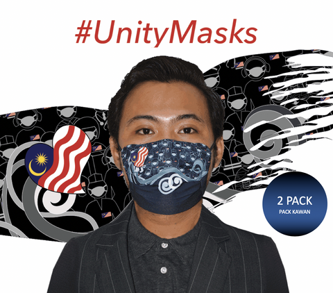 #UnityMasks - PACK KAWAN (2 Pack: Black  Frontliner  & Malaysian Flag Reusable Face Masks)