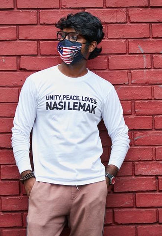 #Unity Tee - Unity, Peace, Love & Nasi Lemak - Long Sleeve TShirt - Unisex - White