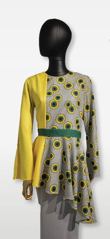 ASSYMETRICAL TOP FLARE SLEEVES WITH SLIT MODERN BAJU KURUNG - YELLOW